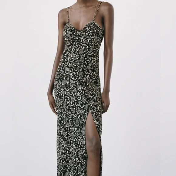 Zara | Dresses | Zara Nwt Chain Strap Boho Bohemian Printed Midi Dress |  Poshmark